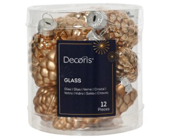 Decoris kerstballen glas dennenappel pecannoot - D 2,5 x H 6 cm