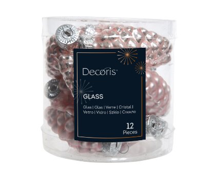 Decoris kerstballen glas dennenappel blushy roze - D 2,5 x H 6 cm