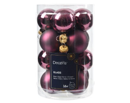 Decoris glazen kerstballen  donker mauve - D 3,5 cm