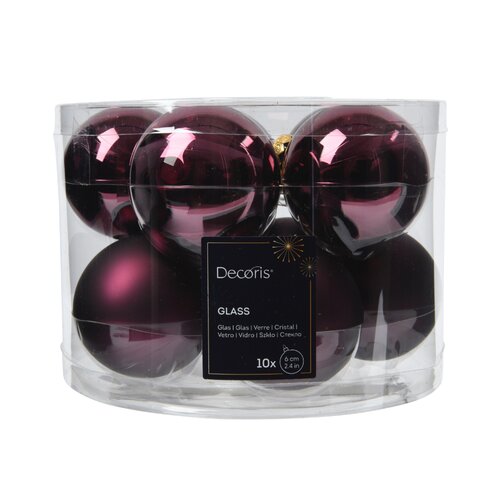 Decoris glazen kerstballen  donker mauve - D 6 cm