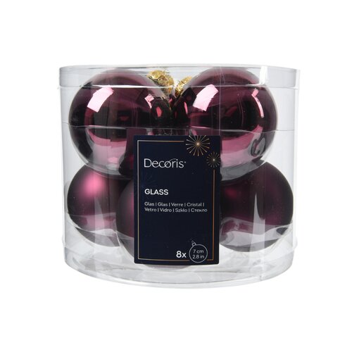 Decoris glazen kerstballen  donker mauve - D 7 cm