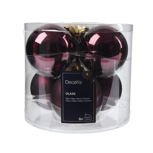 Decoris glazen kerstballen  donker mauve - D 8 cm