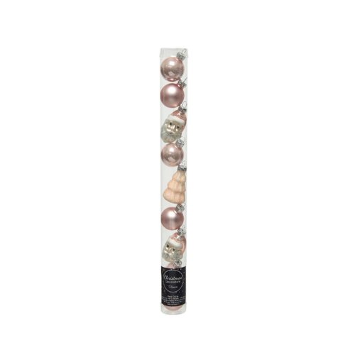 Decoris Glazen Kerstballen figuur 9 stuks - blushy roze