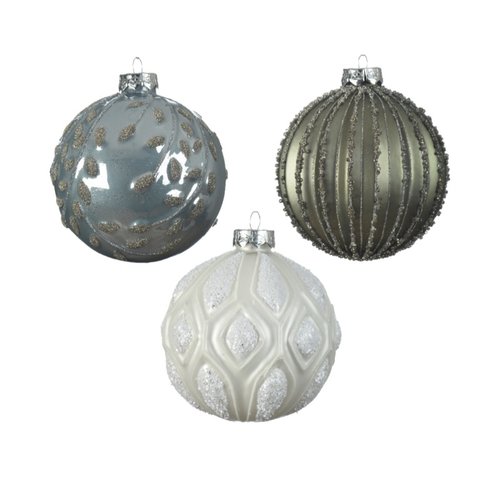 Decoris kerstballen glas gedecoreerd - Mistig blauw - afbeelding 1