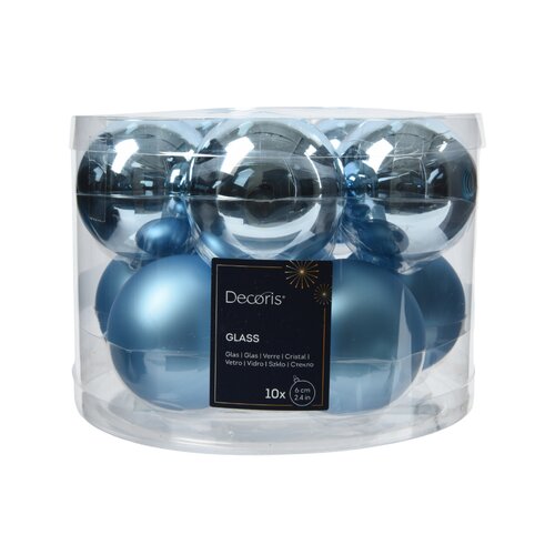 Decoris kerstballen glas ijsblauw - D 6 cm