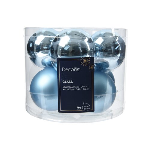 Decoris kerstballen glas ijsblauw - D 7 cm