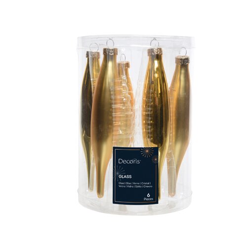 Decoris ijspegels glas licht goud 6 stuks - D 3 x H 15 cm