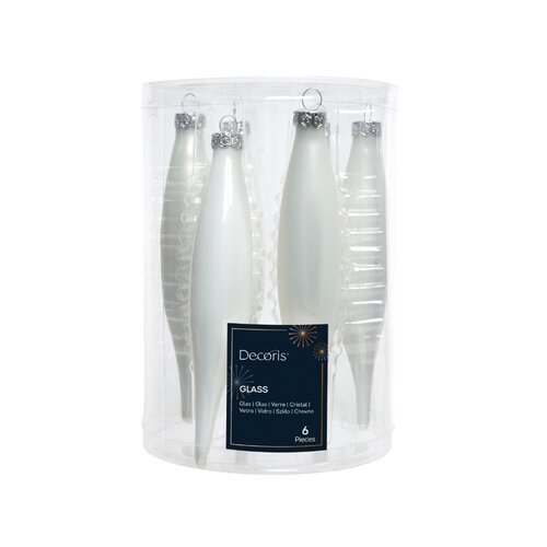 Decoris ijspegels glas winterwit 6 stuks - D 3 x H 15 cm