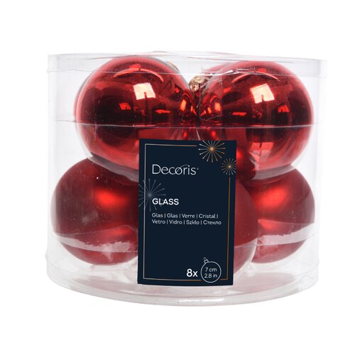 Decoris kerstballen glas kerstrood - D 7 cm