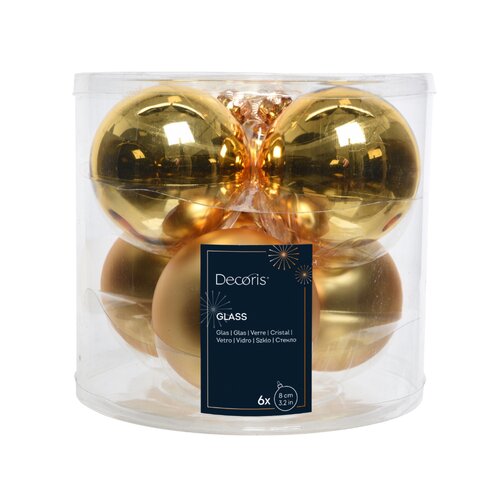Decoris kerstballen glas licht goud - D 8 cm