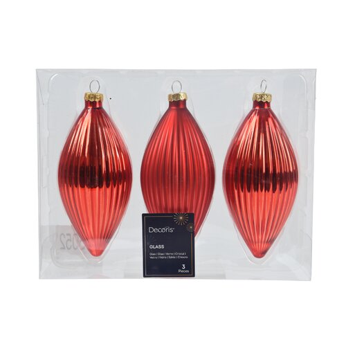 Decoris ijspegels glas kerstrood 3 stuks - D 6 x H 13 cm
