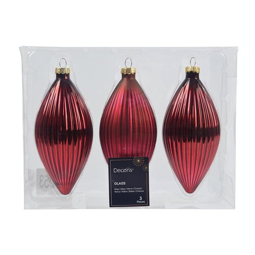Decoris ijspegels glas ossenbloed 3 stuks - D 6 x H 13 cm