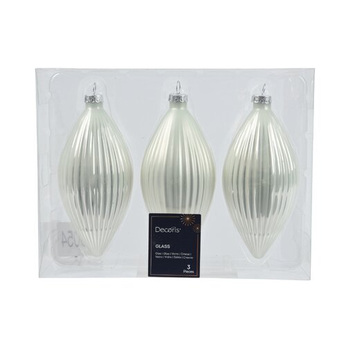 Decoris ijspegels glas winterwit 3 stuks - D 6 x H 13 cm
