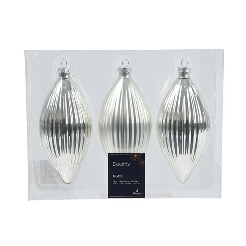 Decoris ijspegels glas zilver 3 stuks - D 6 x H 13 cm