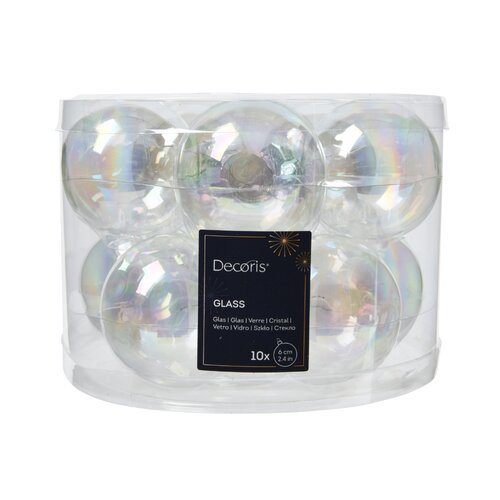 Decoris kerstballen glas transparant/iris - D 6 cm