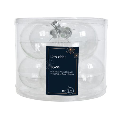 Decoris kerstballen glas transparant/iris - D 7 cm