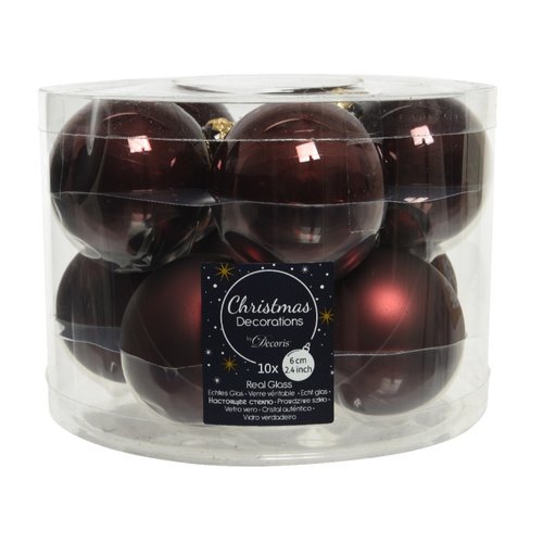 Decoris kerstballen glas mahonie - D 6 cm