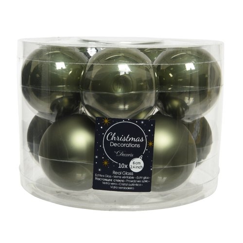 Decoris kerstballen glas mosgroen - D 6 cm