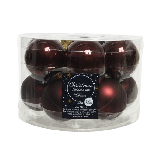 Decoris kerstballen glas mahonie - D 5 cm