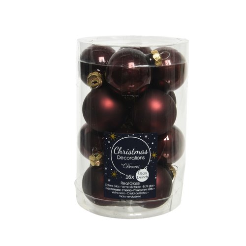 Decoris kerstballen glas mahonie - D 3,5 cm