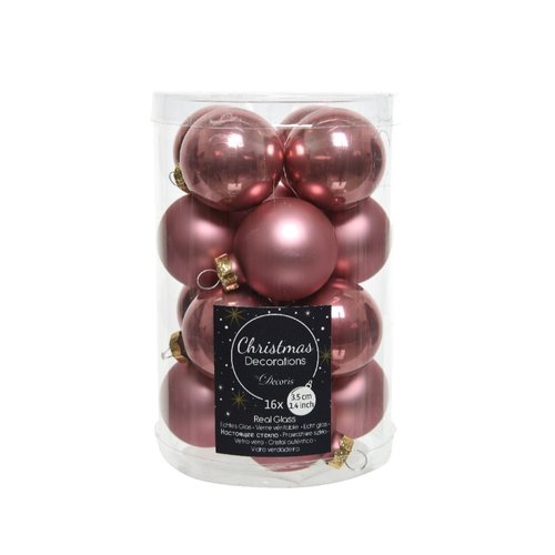 Decoris kerstballen glas velours roze - D 3,5 cm