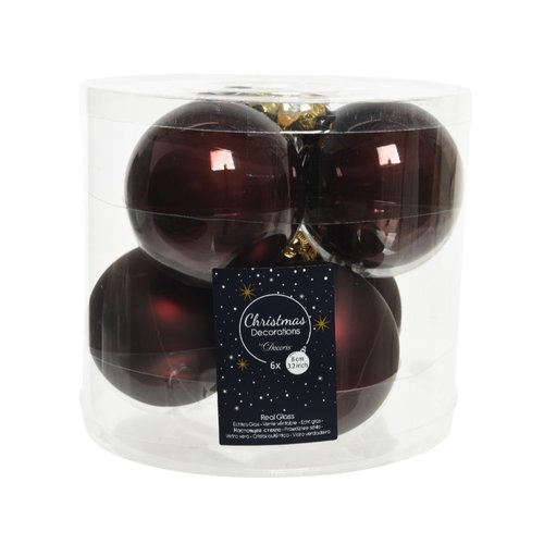 Decoris kerstballen glas mahonie - D 8 cm