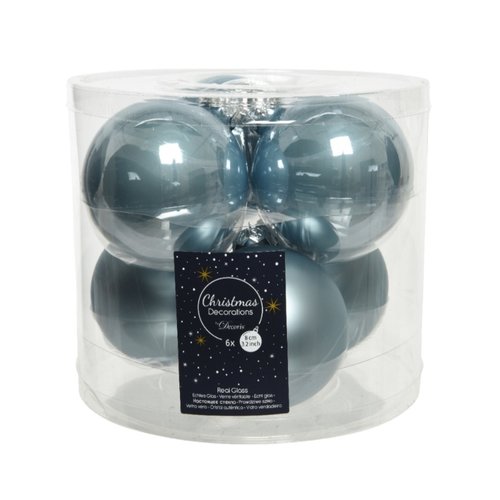 Decoris kerstballen glas mistig blauw - D 8 cm