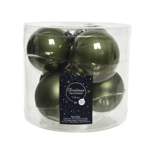 Decoris kerstballen glas mosgroen - D 8 cm
