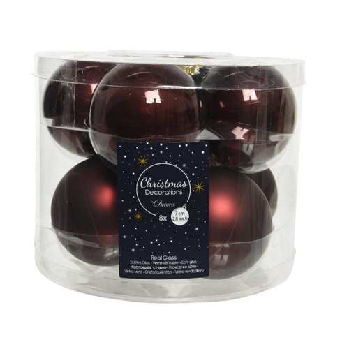 Decoris kerstballen glas mahonie - D 7 cm