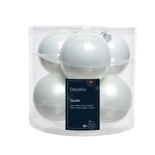 Decoris kerstballen glas winterwit - D 8 cm