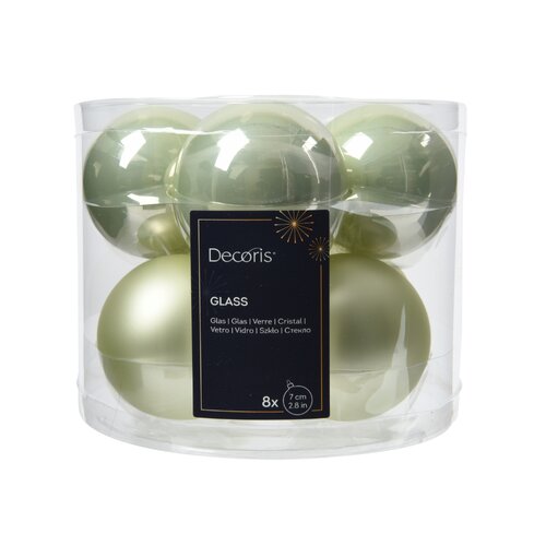 Decoris kerstballen glas wit mint - D 7 cm