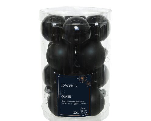 Decoris kerstballen glas zwart - D 3,5 cm