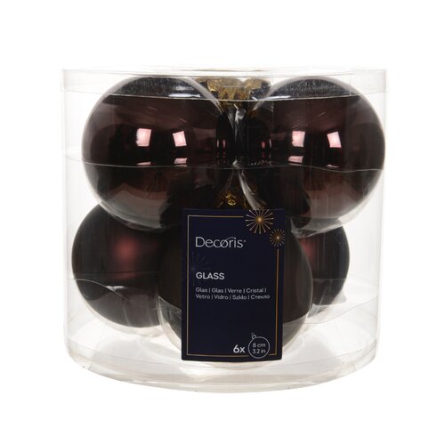 Decoris kerstballen glas zwarte truffel - D 8 cm