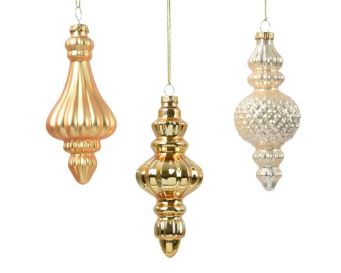 Decoris glazen ornament parel/goud - D 6 x H 15 cm
