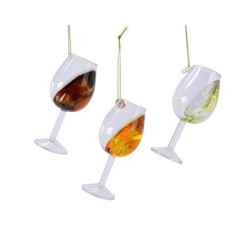 Decoris Glazen Ornament Wijnglas 3 ass