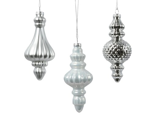 Decoris glazen ornament wit/zilver - D 6 x H 15 cm