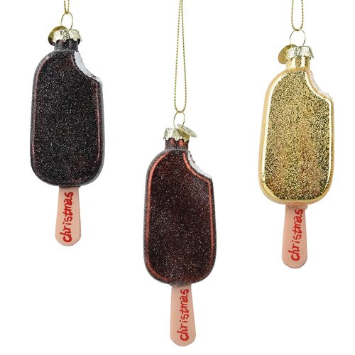 Decoris ijsje hanger glas assortie - L 3,8 x B 2,1 x H 11,2 cm