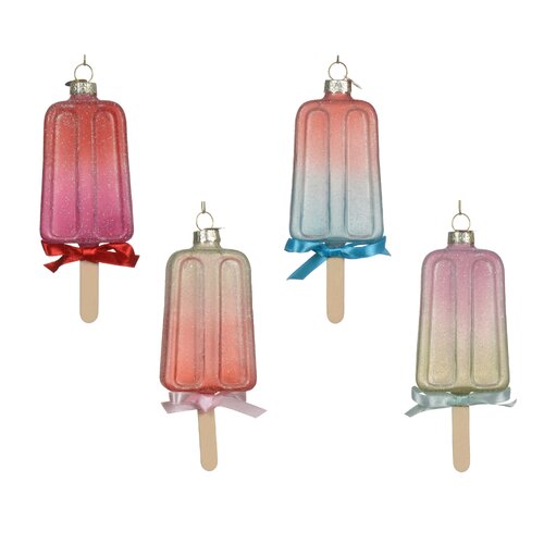 Decoris ijsjes hanger glas assortie - L 5 x B 2 x H 12 cm