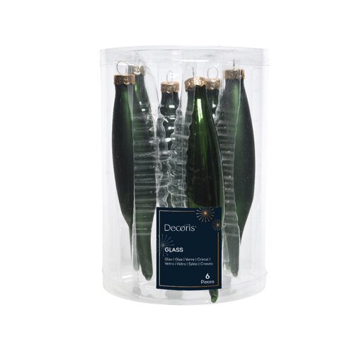Decoris ijspegels glas Pine green 6 stuks 6 stuks - D 3 x H 15 cm