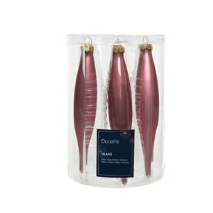 Decoris ijspegels glas velvet roze 6 stuks 6 stuks - D 3 x H 15 cm