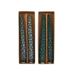 Decoris Kaars wax dinner candle tree with snow, without snow 2ass - Groen