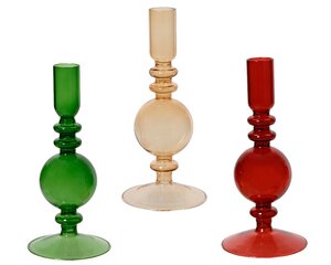 Decoris kandelaar glas 3 kleuren 19 cm