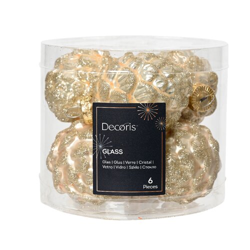 Decoris kerstbal dennenappel glas parel 6 stuks - D 5 cm