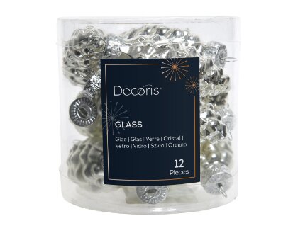 Decoris kerstbal dennenappel zilver - D 2,5 x H 6 cm