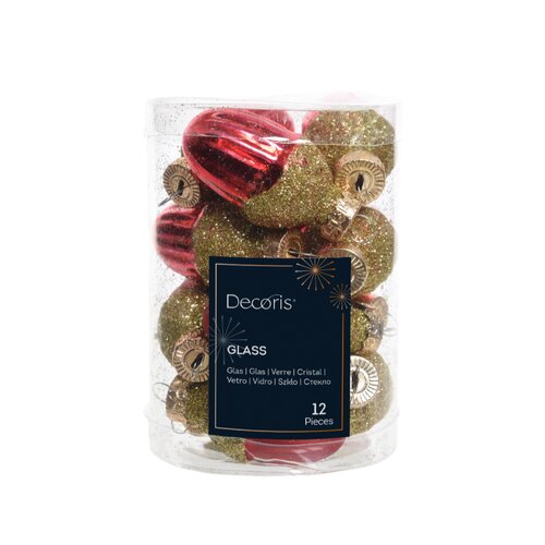 Decoris kerstbal eikel glas kerstrood 12 stuks - D 3 cm