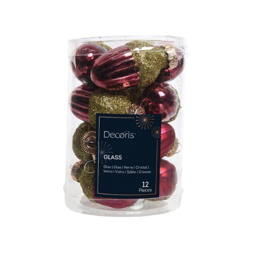 Decoris kerstbal eikel glas ossenbloed rood 12 stuks - D 3 cm