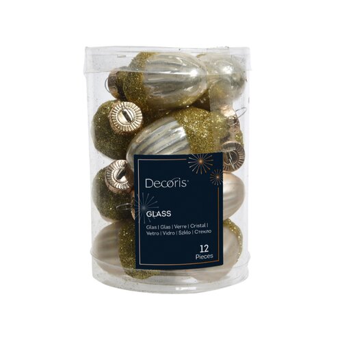 Decoris kerstbal eikel glas parel 12 stuks - D 3 cm