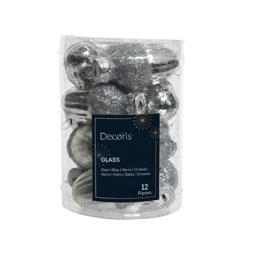 Decoris kerstballen eikel glas zilver 12 stuks - D 3 cm