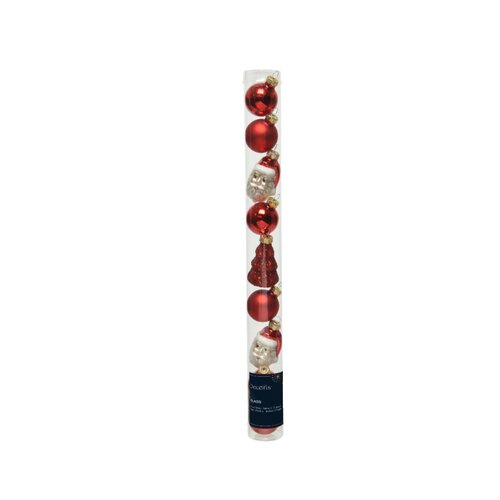 Decoris kerstballen figuren glas kerstrood 9 stuks - D 2,7 cm