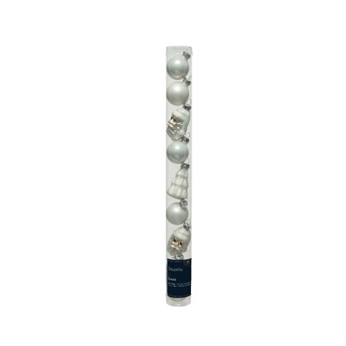 Decoris kerstbal figuren glas winterwit 9 stuks - D 2,7 cm